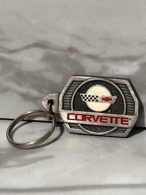 Vintage Corvette Metal Keychain Ring Made In USA